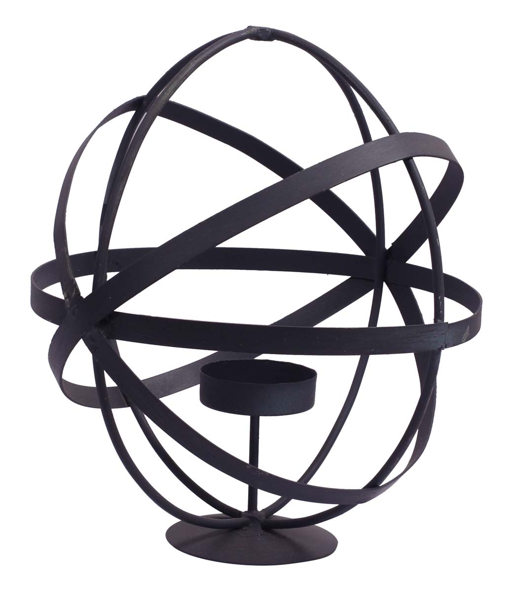 Tea-Light Candle Holder - Cast in Iron - Hand-Painted in Black - Spiraled Open Orb - Metal Votive Candle Holders - Table-Top Decorations - Unique Candle Decor - Buy in Bulk Wholesale